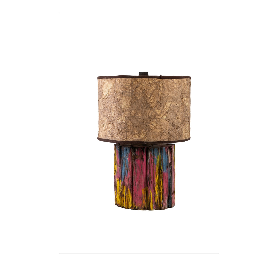 LAMPARA BASE DE MADERA PINTADA