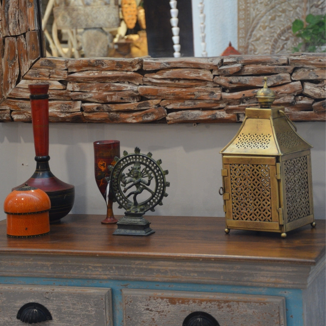 CANDELABRO CUADRADO METAL DORADO