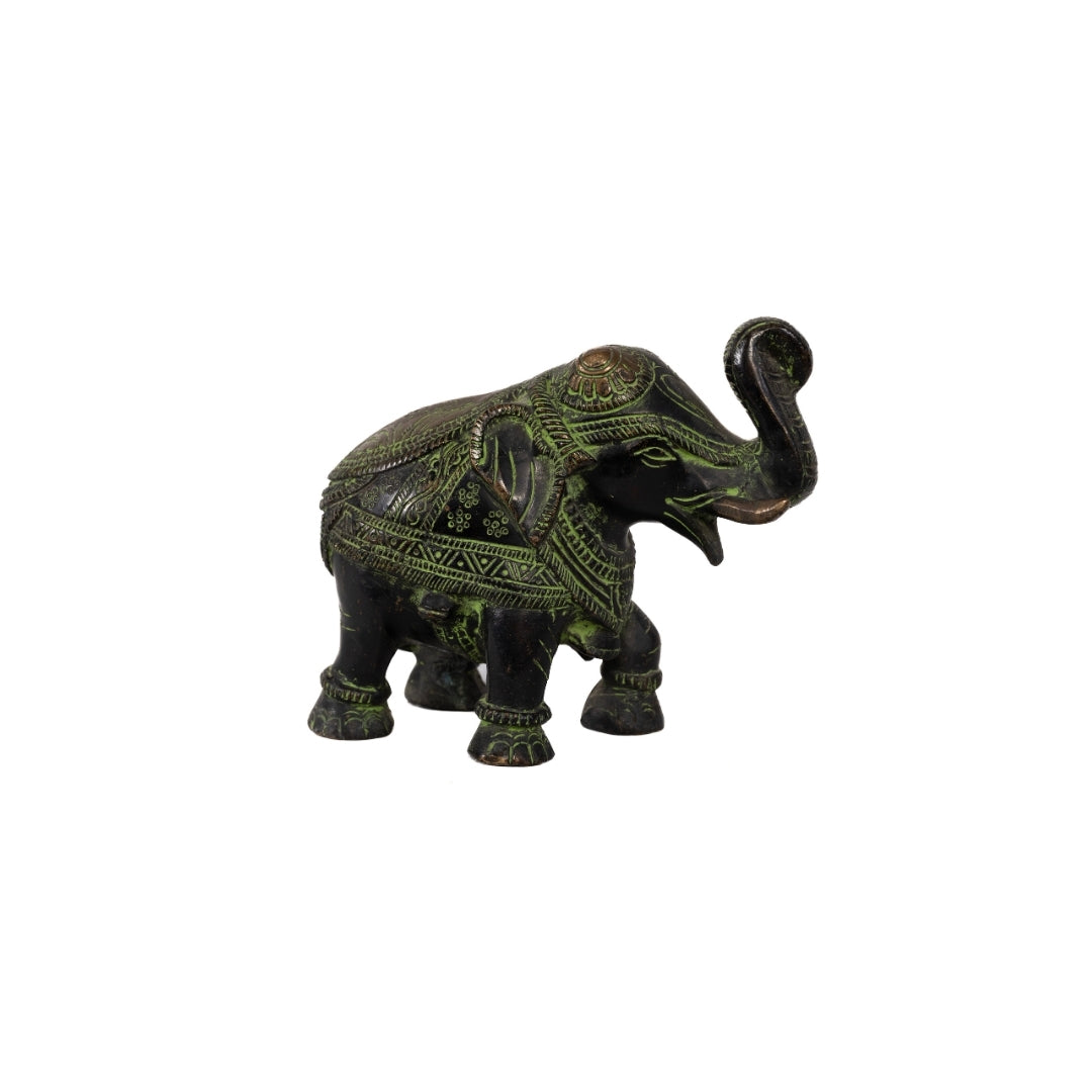 ELEFANTE BRONCE DETALLES VERDES