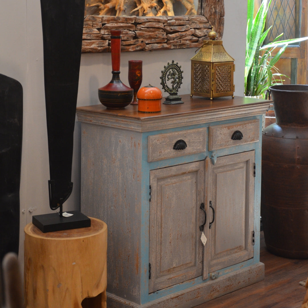 COMODA PEQUEÑA GRIS CON AZUL