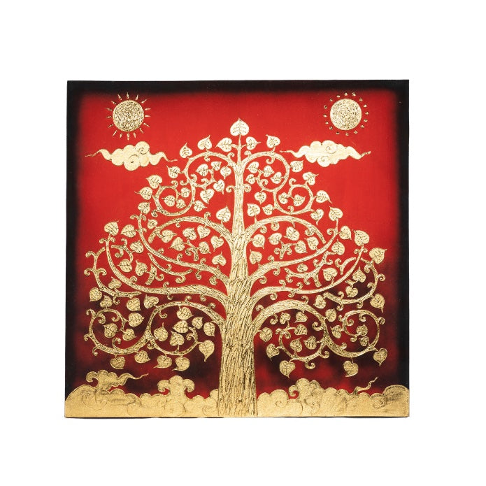 CUADRO ARBOL Y SOLES ROJO