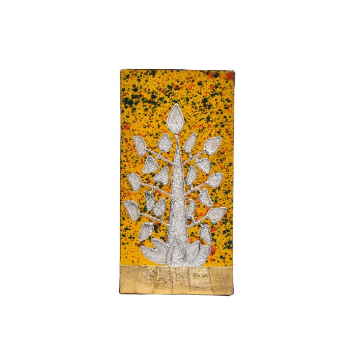 CUADRO ARBOL PLATA FONDO AMARILLO