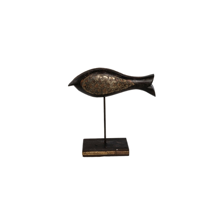 ESCULTURA PEZ NEGRO CON DORADO