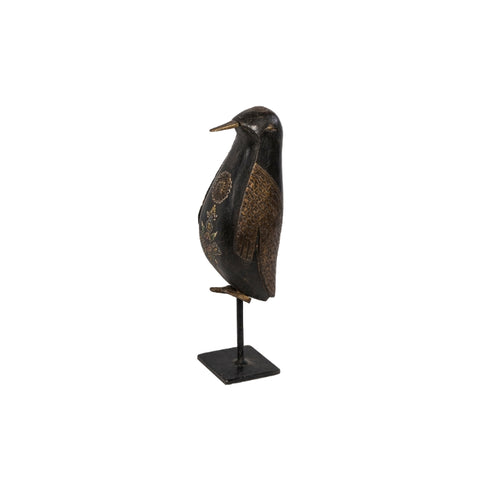 PAJARO DE MADERA NEGRO CON DORADO