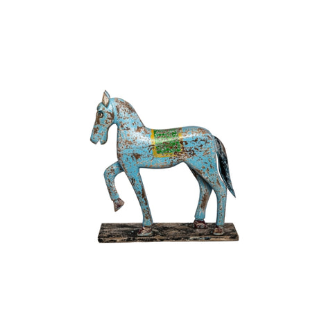 ESCULTURA CABALLO AZUL CON BASE